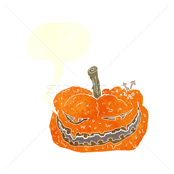 Stock photo: cartoon halloween pumpkin with speech bubble