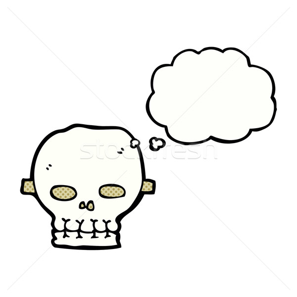 Stock photo: cartoon spooky skull mask with thought bubble