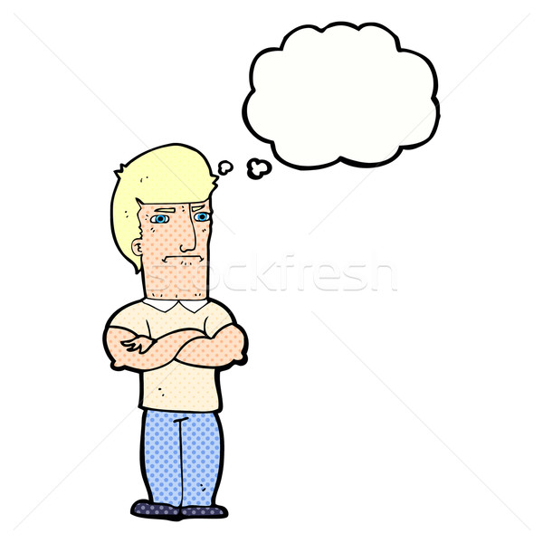 Stock photo: cartoon annoyed man with folded arms with thought bubble