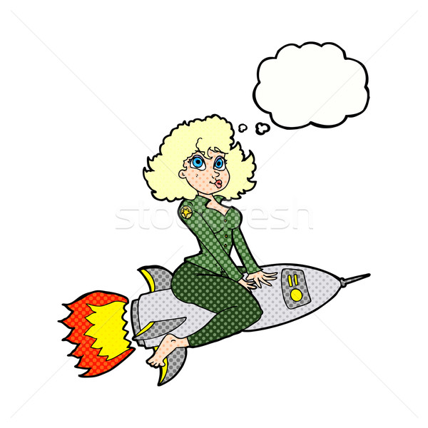 cartoon army pin up girl riding missile] with thought bubble Stock photo © lineartestpilot