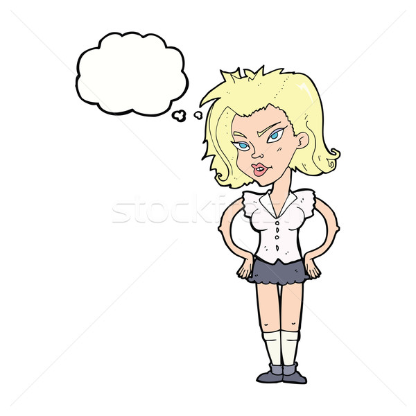 Cartoon femme mains hanches bulle de pensée main [[stock_photo]] © lineartestpilot