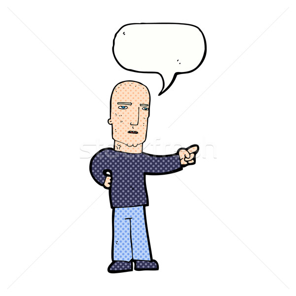 Karikatur zäh guy Hinweis Sprechblase Hand Stock foto © lineartestpilot
