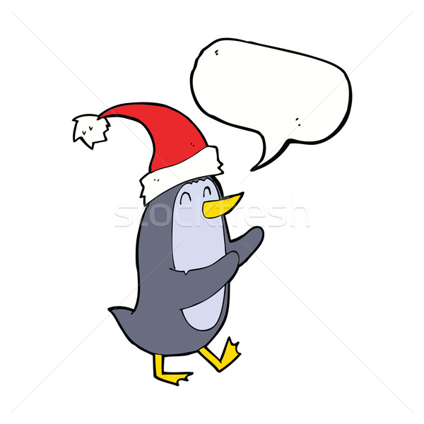 Stock photo: cartoon christmas penguin with speech bubble