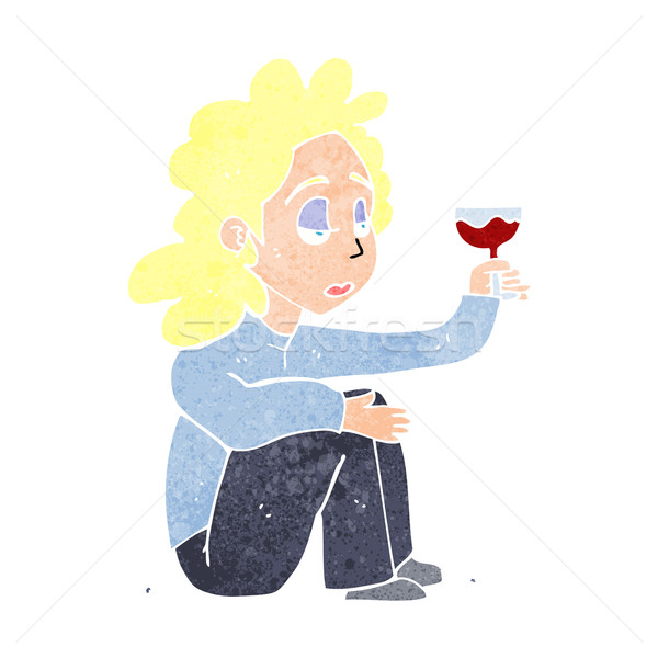 Cartoon malheureux femme verre vin main Photo stock © lineartestpilot