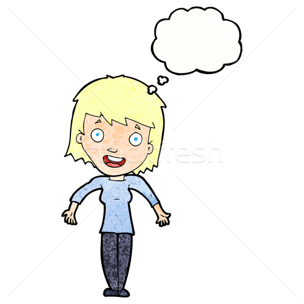cartoon woman shrugging shoulders with thought bubble Stock photo © lineartestpilot