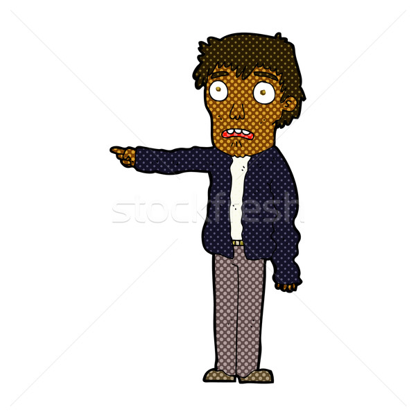 Komiks cartoon przerażony człowiek wskazując retro Zdjęcia stock © lineartestpilot