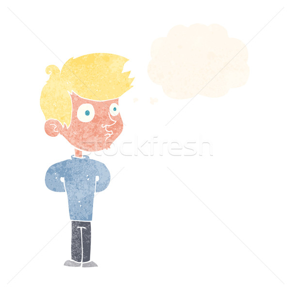 Cartoon jongen staren gedachte bel hand man Stockfoto © lineartestpilot