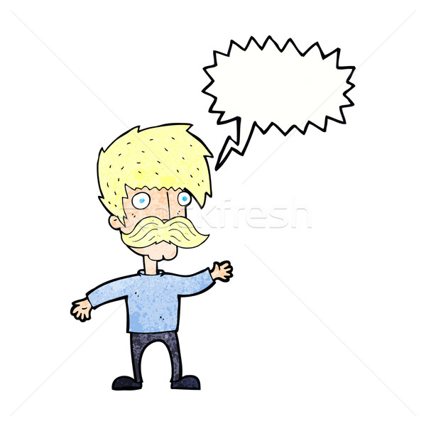 cartoon man with mustache waving with speech bubble Stock photo © lineartestpilot