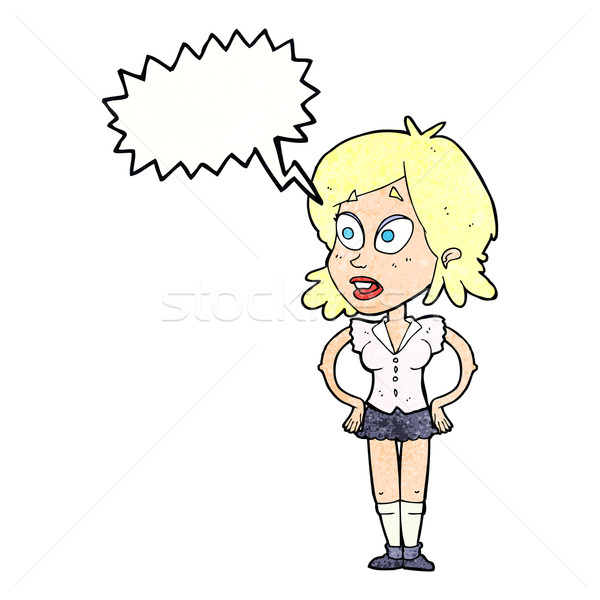 Stock photo: cartoon woman with hands on hips with speech bubble