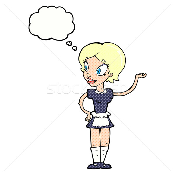 Desen animat femeie servitoare costum bule gandire mână Imagine de stoc © lineartestpilot