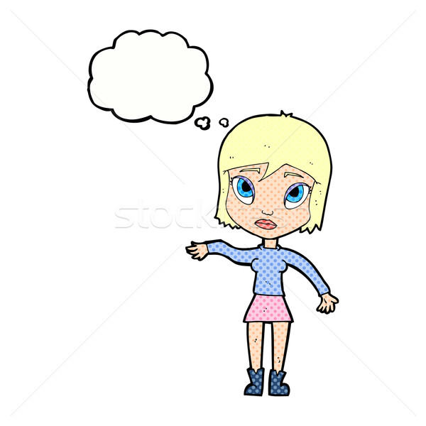 cartoon woman waving hand with thought bubble Stock photo © lineartestpilot