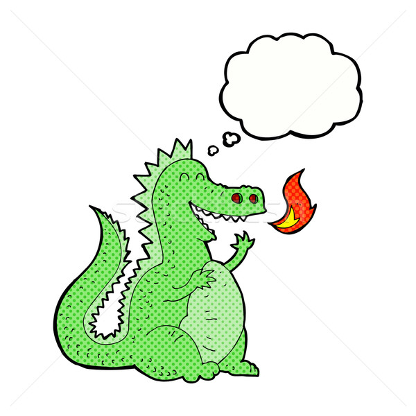 Cartoon fuoco respirazione Dragon bolla di pensiero mano Foto d'archivio © lineartestpilot