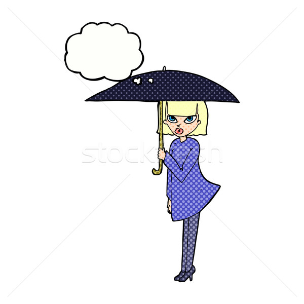 Cartoon vrouw paraplu gedachte bel hand ontwerp Stockfoto © lineartestpilot