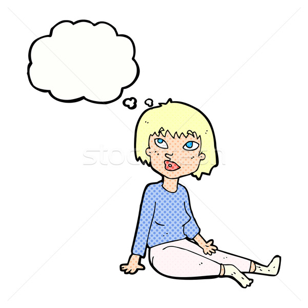Cartoon mujer sesión piso burbuja de pensamiento mano Foto stock © lineartestpilot