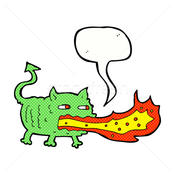 cartoon fire breathing imp with speech bubble Stock photo © lineartestpilot