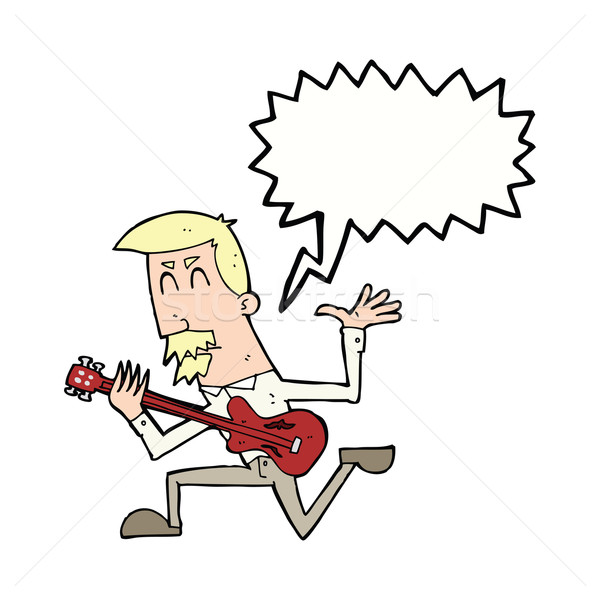 Foto stock: Cartoon · hombre · jugando · guitarra · eléctrica · bocadillo · mano