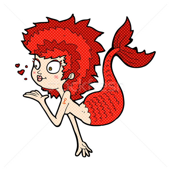 Cômico desenho animado sereia beijo retro Foto stock © lineartestpilot