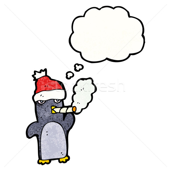 Karikatür penguen sigara içme sigara sanat Retro Stok fotoğraf © lineartestpilot