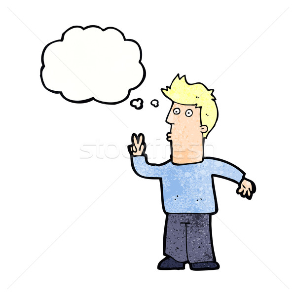 cartoon man giving peace sign with thought bubble Stock photo © lineartestpilot