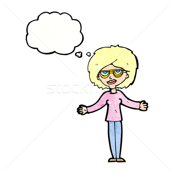 Cartoon femme bulle de pensée main Photo stock © lineartestpilot