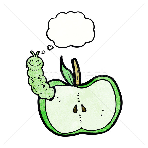 Stock photo: cartoon apple with bug with thought bubble