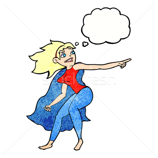 cartoon superhero woman pointing with thought bubble Stock photo © lineartestpilot
