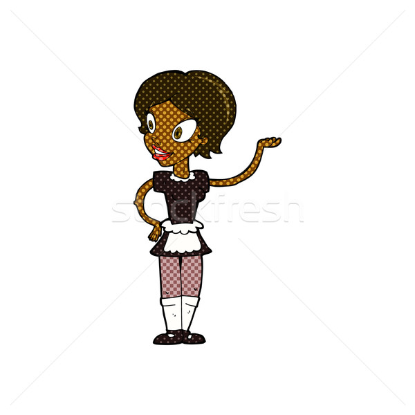 Stockfoto: Komische · cartoon · vrouw · meid · kostuum · retro