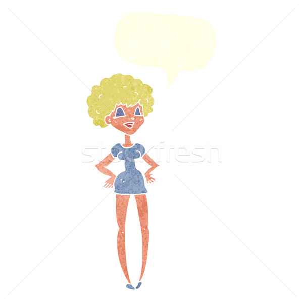 Cartoon heureux femme mains hanches bulle [[stock_photo]] © lineartestpilot