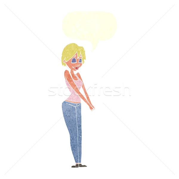 Cartoon contenido mujer bocadillo mano diseno Foto stock © lineartestpilot