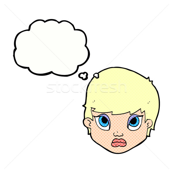 Cartoon boude femme bulle de pensée main visage Photo stock © lineartestpilot