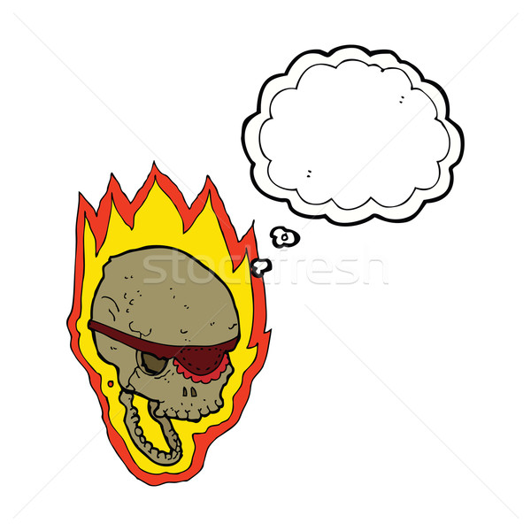 Stock photo: cartoon flaming pirate skull with thought bubble