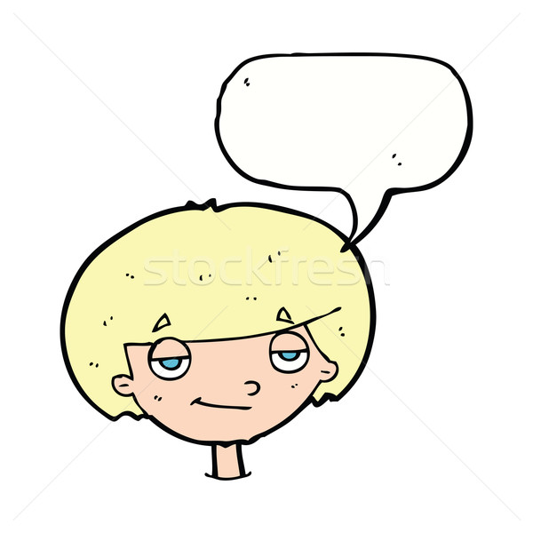 Stock photo: cartoon smug looking boy with speech bubble