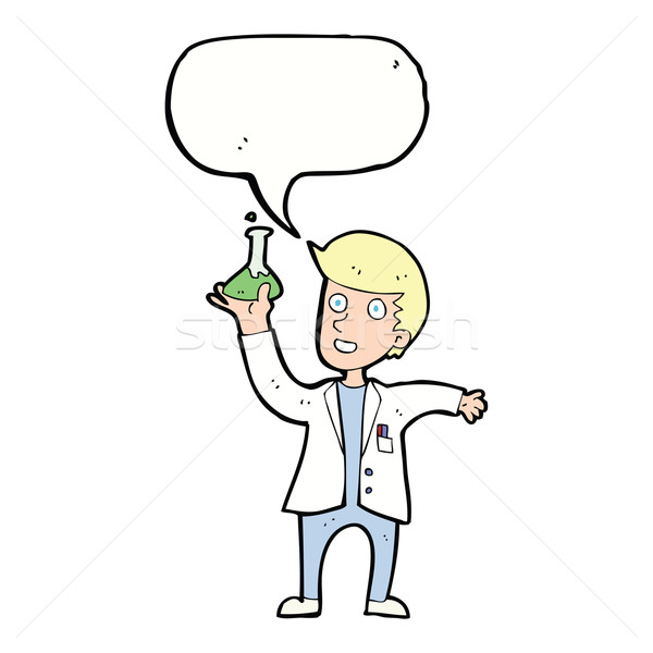 Karikatür mutlu bilim adamı konuşma balonu el dizayn Stok fotoğraf © lineartestpilot