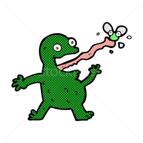 Stock photo: comic cartoon frog catching fly