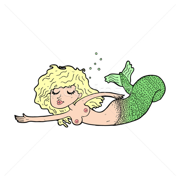 Karikatur Oben-ohne- Meerjungfrau Design Kunst Retro Stock foto © lineartestpilot