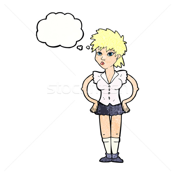 Cartoon kobieta ręce biodra bubble myśl strony Zdjęcia stock © lineartestpilot