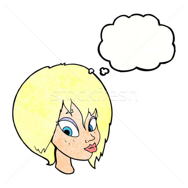 cartoon pretty female face pouting with thought bubble Stock photo © lineartestpilot