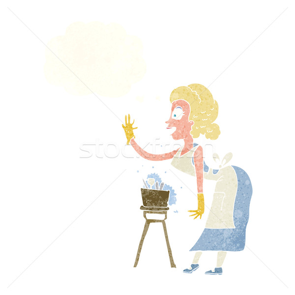 cartoon housewife washing up with thought bubble Stock photo © lineartestpilot