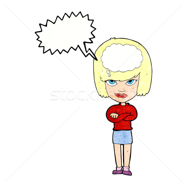 cartoon woman with folded arms imagining with speech bubble Stock photo © lineartestpilot