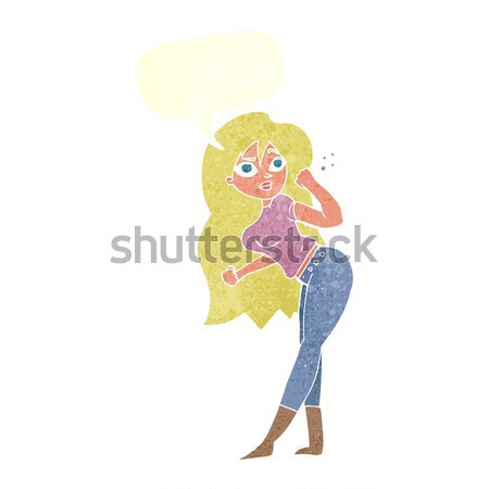 Desen animat femeie pumn bule de vorbire mână proiect Imagine de stoc © lineartestpilot