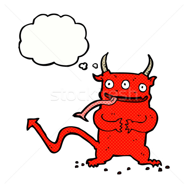 cartoon little demon with thought bubble Stock photo © lineartestpilot