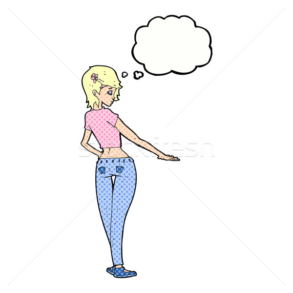 cartoon pretty girl in jeans and tee with thought bubble Stock photo © lineartestpilot