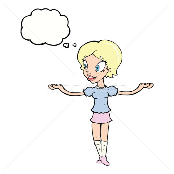 cartoon woman with arms spread wide with thought bubble Stock photo © lineartestpilot