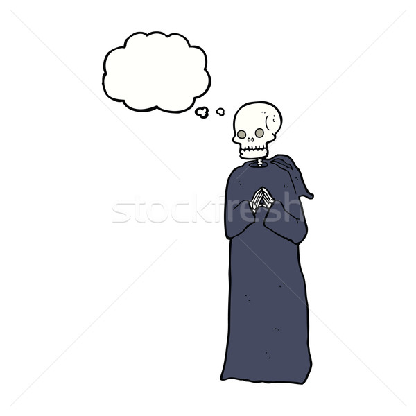 Cartoon skelet zwarte gewaad gedachte bel hand Stockfoto © lineartestpilot