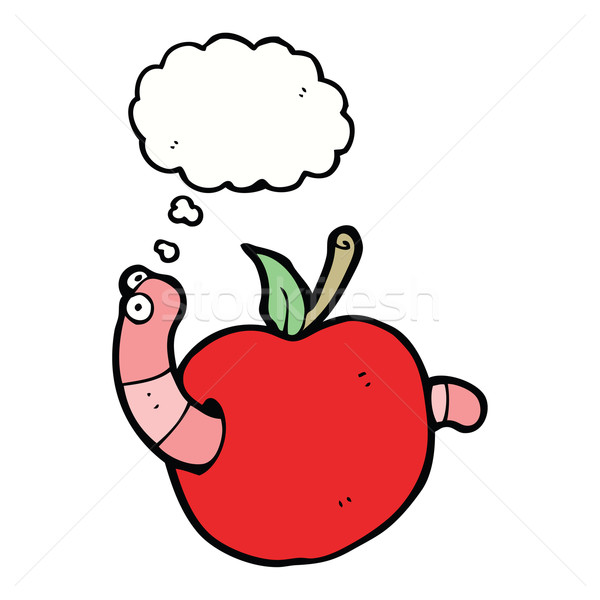 Сток-фото: Cartoon · червя · яблоко · мысли · пузырь · продовольствие · стороны
