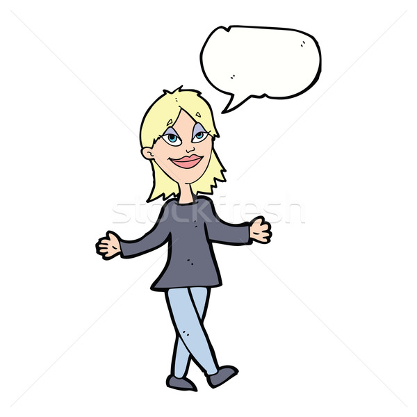 cartoon woman with no worries with speech bubble Stock photo © lineartestpilot
