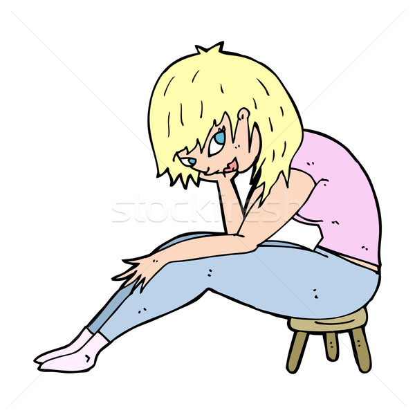 Cartoon kobieta posiedzenia mały stołek strony Zdjęcia stock © lineartestpilot
