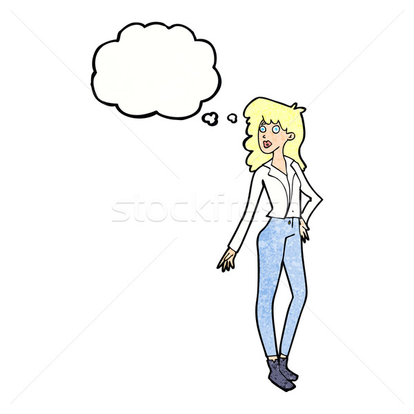cartoon pretty woman  with thought bubble Stock photo © lineartestpilot