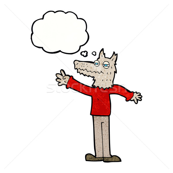 cartoon waving wolf with thought bubble Stock photo © lineartestpilot