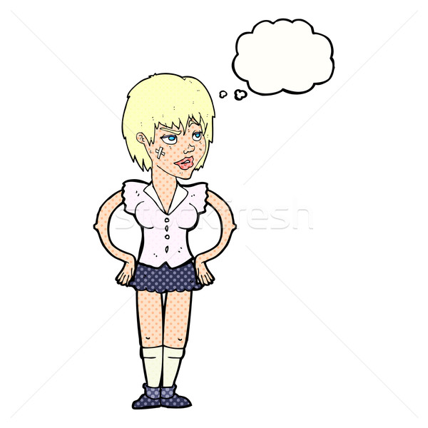 Cartoon résistant femme mains hanches bulle de pensée Photo stock © lineartestpilot